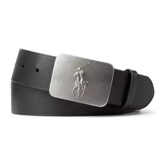Polo Ralph Lauren Pony Plaque Leather Belt Black - Picture 1 of 2